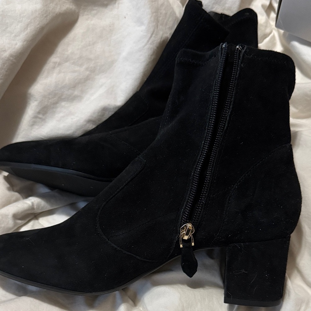 Talbots Suede Black Heeled Boots Leather Upper Size 7.5